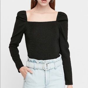 Express Textured Square Neck Puff Sleeve Top